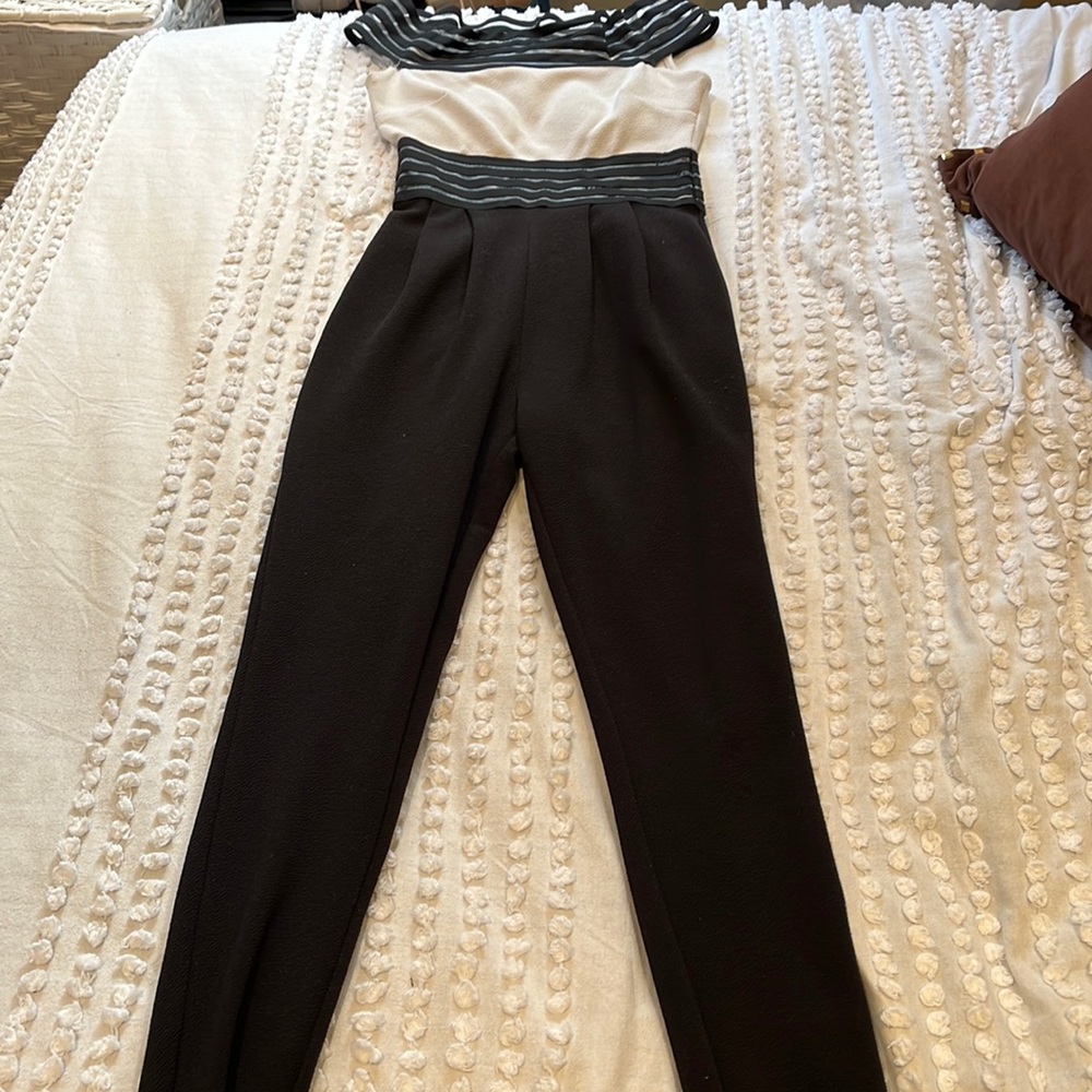Black and white off the shoulder jumpsuit